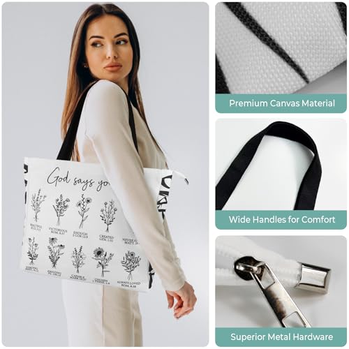 Christian Canvas Tote Bag for Women with Zipper, Bible Study Bag - color: 16-bible Floral