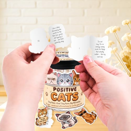 Emotional Support Cats Jar, 60 Affirmation Cards for Women, Positive Cat Gift for Women, Cat Lovers, Mom, Girls, Kids, Cat Themed Gifts For Teens - Stress Relief, Birthday - color: Positive Cat