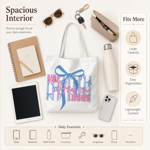 Christian Canvas Tote Bag, Bible Verse Reusable Shopping Bag - color: Make Heauen Crowded