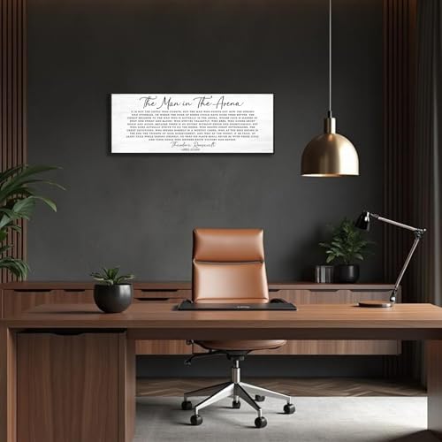 Motivational Wall Art Office Decor: The Man in The Arena Wall Art Canvas Print Framed Poster 32''×12'', Inspirational Gifts for Men, Positive Quotes Wall Decor for Modern Bedroom Living Room - color: The Man In The Arena, size: 32''×12''