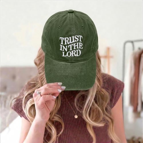 Fkatuzi Trust in The Lord Hats for Men Women Christian Jesus Faith Hats Religious God Hat Embroidered Baseball Caps Cotton - color: Army Green
