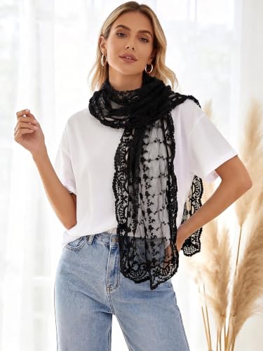 GERINLY Fashion Scarves for Women Lightweight Lace Printed Scarf Shawl Wrap - color: Inkyblack