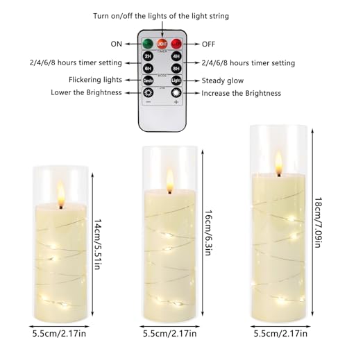 12-Pack Ivory Flameless LED Pillar Candles with Starry String Lights, Realistic Flickering Remote Control Candles with Timer, Safe Warm Glow for Bedroom Wedding Mantle Cozy Home Decor - color: 24-Ivory Acrylic