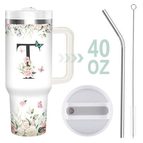 Christian Gifts for Women, Monogrammed T Tumbler 40Oz - style: Initial T cup