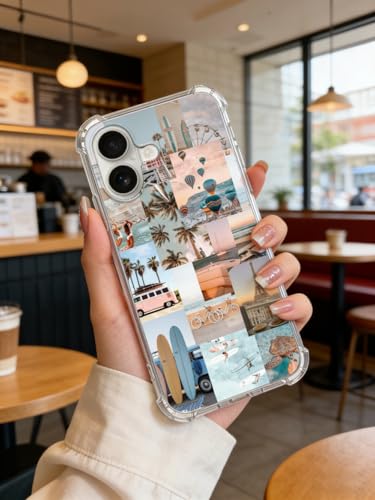 Summer Aesthetic Case Compatible with iPhone 16, Summer Surf Hot Ballon Turtle Palm Tree Case for iPhone 16, Cool TPU Bumper Phone Cover Case - color: Summer Aesthetic