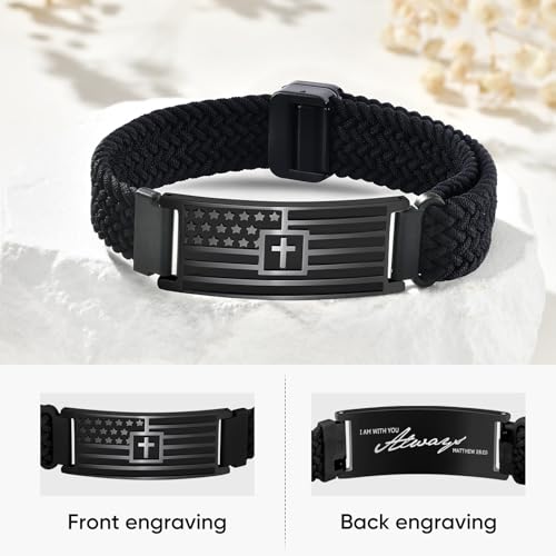 VNOX American Flag Cross Bible Verse Bracelet for Men Teen Boys Kids Stocking Stuffers,Religious Christian Jewelry Mens Easter Valentines Baptism Birthday Gift Ideas - style: Matthew28:20