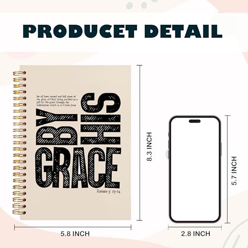 BearCake Christian Notebook Journal, Christian Gifts for Women, By His Grace Scripture Prayer Journal for Women, Bible Journaling Neutral Hardcover Spiral Notebook 5.5x8.3 - color: white Bible-grace