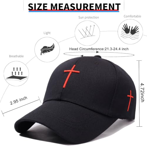 Black Baseball Cap Snapback hat for Men Flat Bill Hats for Men Fitted Hats for Men Adjustable Snap Pack Hip Hop Mens Hat - color: Red Cross