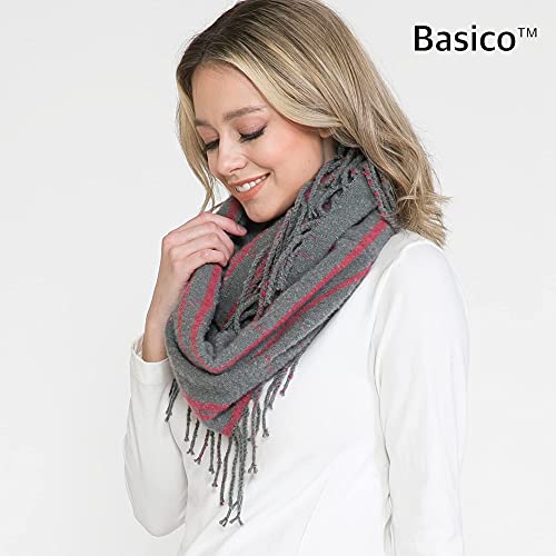 BASICO Fall Winter Scarfs for Women Plaid Infinity Scarf for Cold Weather Circle Loop Scarves - color: Grey