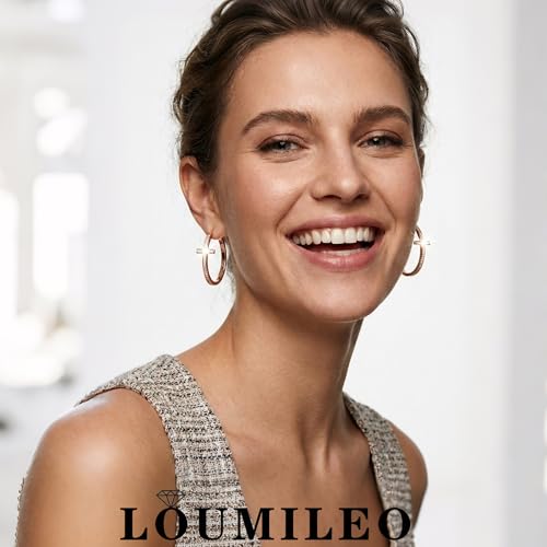 LOUMILEO Sterling Silver Cross Hoop Earrings for Women Rhinestone 20-40MM - color: Rose gold 30MM