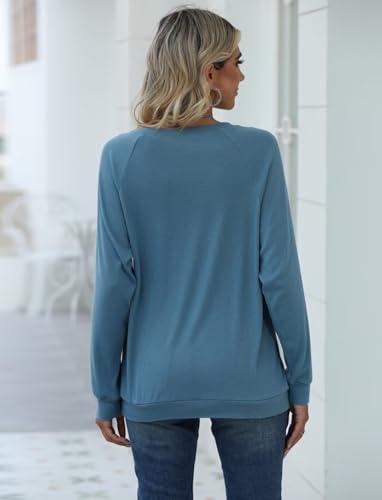 EADINVE Women Daisy Print Sweatshirts Crewneck Long Sleeve Pullover Tops - color: Dust Blue, size: Large