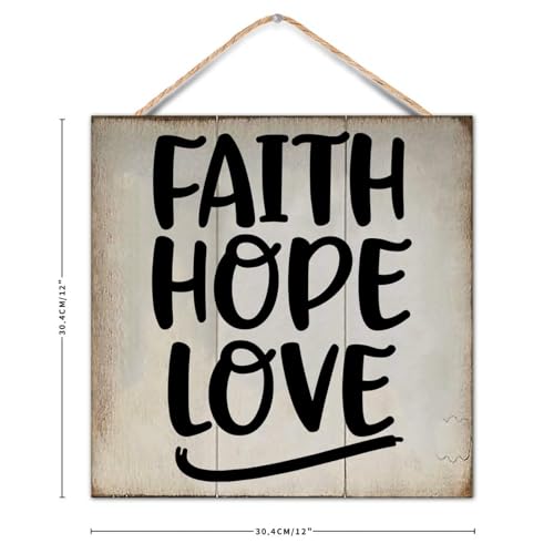 Bible Verse Sign Faith Hope Love Wooden Quote Sign 12x12 Inch Christian Religious Gifts Vintage Wall Door Art Sign Rustic Farmhouse Decor Rustic Modern Home Decor - color: Log color-style-2