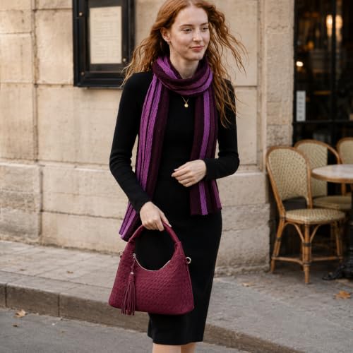 MOETYANG Woven Shoulder Bag for Women, Vintage Hobo Purse with Tassel - color: Wine Red