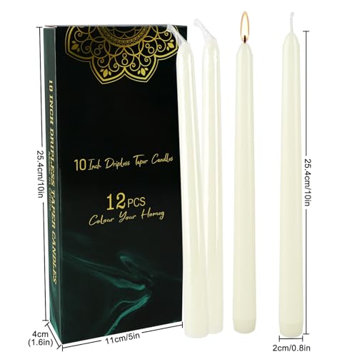 Ivory Taper Candles, 10 Inch Dripless Unscented, 12 Pack - color: lvory-10"12pcs