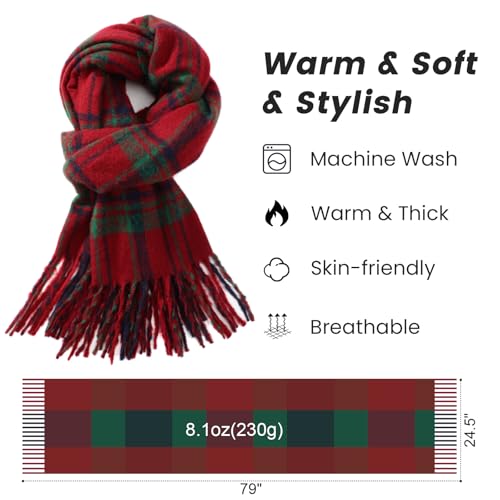 Winter Scarf for Women Plaid Long Oversized blanket Shawl Wraps Gift - color: Red & Green