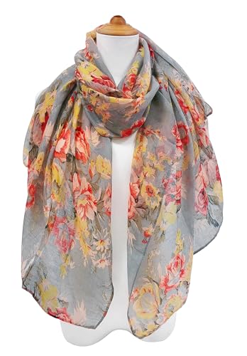 GERINLY Lightweight Scarves Fashion Print Cotton Feel Scarf for Women Shawl - color: B-gray