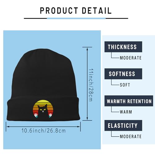 Black Flexible Classic Adult Beanie Cap for Men Women - Warm Knitted Hat for Winter, Chemo Cap Headwear - color: Cat