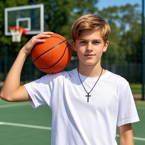 Basketball Cross Necklace for Boys Men - color: Black, style: 1:9 Be strong Be brave Be fearless
