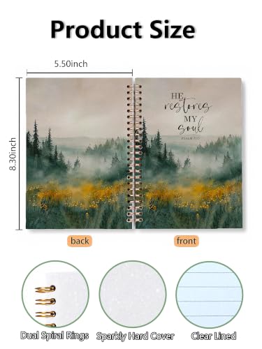 Forest Themed Sparkly Hardcover Spiral Notebooks - Bible Study Notebook Journals for Women, Church Notebook, Christian Journal, Mens Journal Christian Prayer Church Notes Gifts, 5.5x8.3 Inch - color: forestcolor008