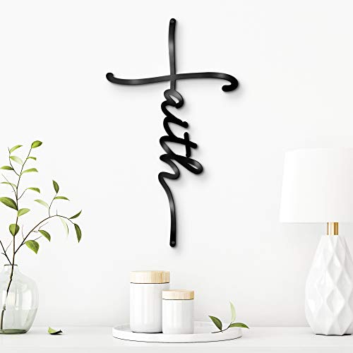 Vivegate Faith Sign Metal Cross Wall Decor, Black Home Word Love Calladagh Cross Bibical Wall Religious Hanging Decoration (17.5"X9.2") - size: 17.5"X9.2"