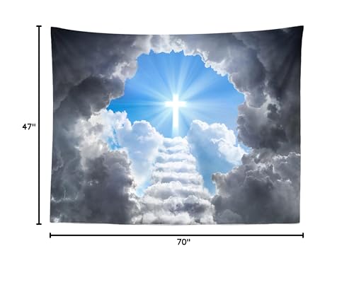 Loccor Cross Tapestry Stairway to Heaven Tapestry Wall Hanging Heaven Clouds Holy Jesus Cross Wall Hanging Religous Church Decor Home Bedroom,Living Room Artistic Decor 70L x 47W - size: 70"L x 47"W