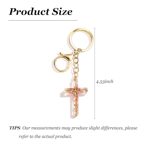 Angyape Cute Christian Cross Keychain for Women Purse Bag Charms Car Key Rings Accessories Flower Design Jesus Faith Gifts - color: A: Pink Keychain