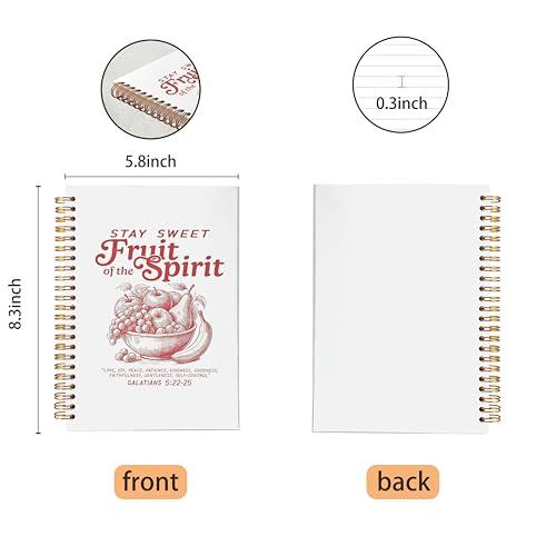 VNWEK Retro Red Christian Spiral Notebook Journal 5.5x8.3 Inch, Fruit of the Spirit Bible Verse Journal, Galatians 5:22-25 Scripture Religious Lined Hardcover Spiral Notebook - color: 50-XZ-bible-notebook