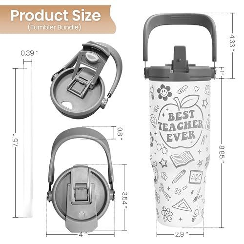 Teacher Appreciation Gifts, Best Teacher Ever Tumbler 30oz, Stainless Steel Insulated Tumblers Coffee Travel Cup with Handle & Flip Straw, Teachers Gifts from Student for Birthday Christmas Grad - color: Teacher 1