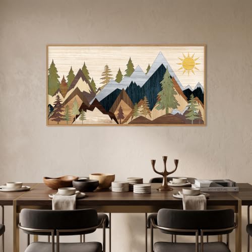Ausri Boho Mountain Pine Tree Framed Canvas Wall Art Set -20"x40" - color: Boho Mountain Wall Art, size: 20"L x 40"W