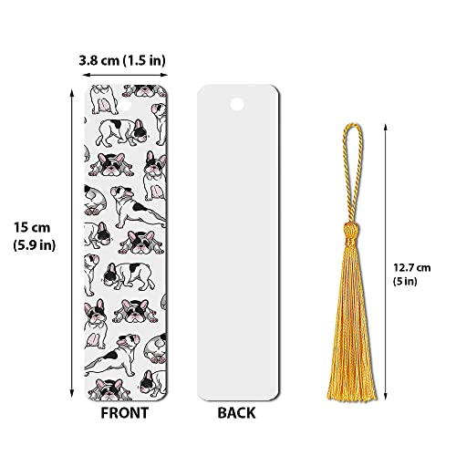 WIRESTER Set of 2 Metal Bookmarks with Light Gold Tassel for Students, Reader, Teachers, Book Lovers - French Bulldog Funny Playful Postures, Siberian Husky Funny Playful Postures - color: French Bulldog, Siberian Husky Playful Postures