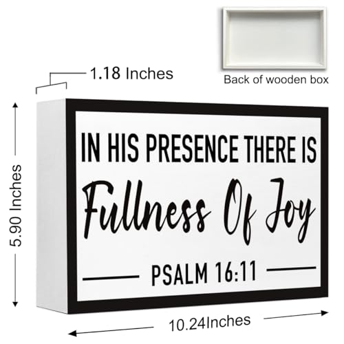 Psalm 16:11 Wood Sign,In His Presence There is Fullness of Joy Bible Verses Wood Box Signs,Christian Scripture Plaques for Home Shelf Decor - style: Psalm 16:11