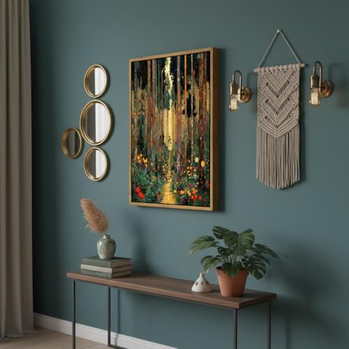 Floating Framed Gustav Klimt Forest Path Canvas Wall Art, Boho Floral Trees Print Poster, Colorful Abstract Nature Wall Decor Picture, for Modern Living Room and Bedroom Home Decoration, 8x10in - color: Gustav Klimt Forest Path, size: 10"L x 8"W