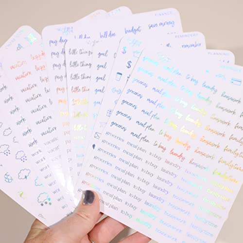 Clear Holographic Foil Planner Stickers, Productivity, Functional, Icons, Words, Over 600 Stickers, Organzie, Aesthetic, Folder Included, Minimal, Rainbow Shift - Holographic - color: Holographic