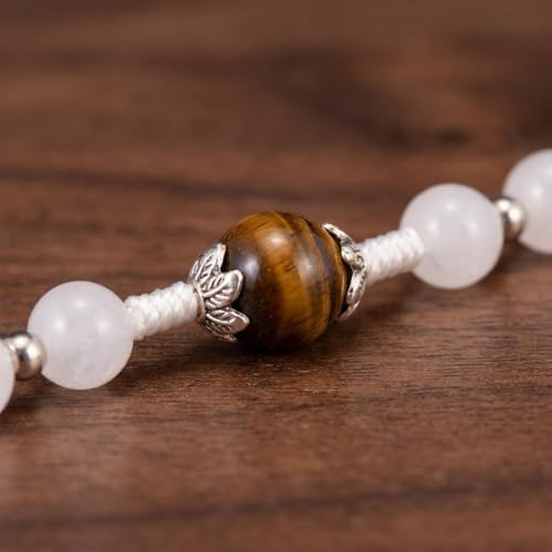 Nazareth Store 8mm White Jade & 10mm Natural Stone Beads Rosary Necklace St. Miraculous Medal & Cross Crucifix Catholic Prayer Beads Religious Jewelry - color: Tiger Eye