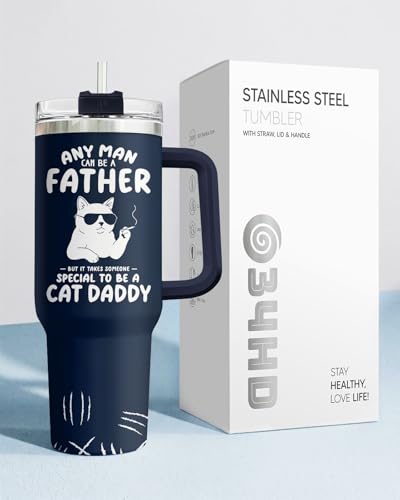 34HD Cat Dad Club Funny 40 oz Tumbler with Handle, Cat Lover Gift - color: Cat Dad Club