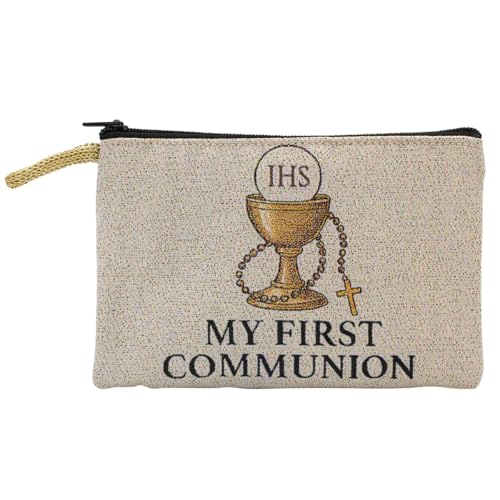 First Holy Communion Rosary Pouch and Commemorative Prayer Card Set | Great Catholic Gift for First Eucharist | Zip Closure