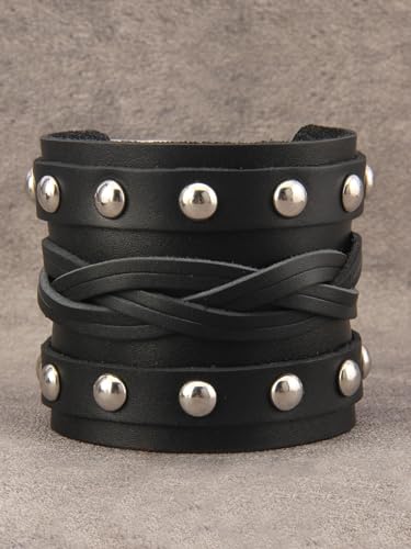 GelConnie Leather Cuff Bracelet Punk Braided Bracelets Rock Leather Wristbands Faux Mens Leather Bracelet Gothic Viking Bangle Adjustable Wrap Bracelet for Women,Men - color: Leather Bracelet Wristband