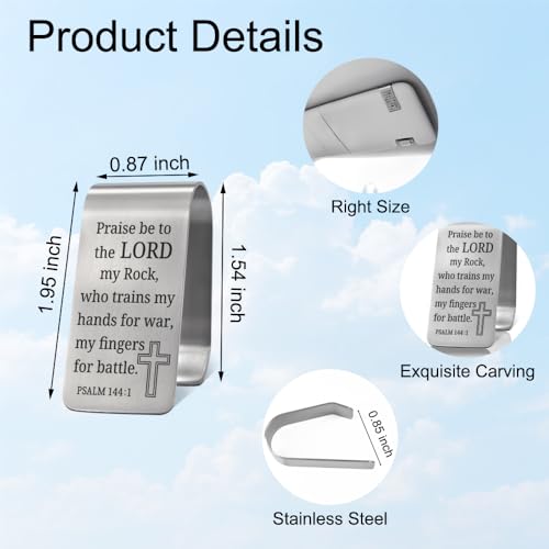 XQLZY Praise Be to The Lord My Rock Psalm 144:1 Engraved Stainless Steel Car Visor Clip, Travel Visor Car Accessories, Inspirational Religious Safe Driving Clip Gifts for Family Friend Driver - color: Sliver046
