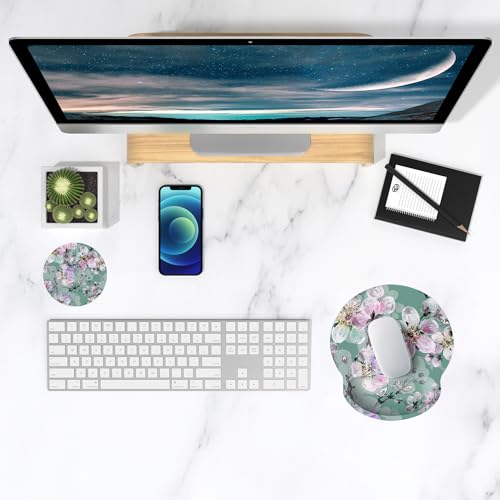 ITNRSIIET Ergonomic Mouse Pad with Wrist Support Wrist Rest Smooth Surface Non-Slip Rubber Base Comfortable Office Supplies Pain Relief, 9.8 x 9.1 inches, Beautiful Flower Art - color: Beautiful Flower Art