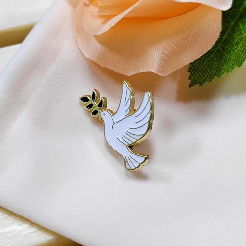 3pc Peace Dove Lapel Pins White Dove With Olive Branch Badge