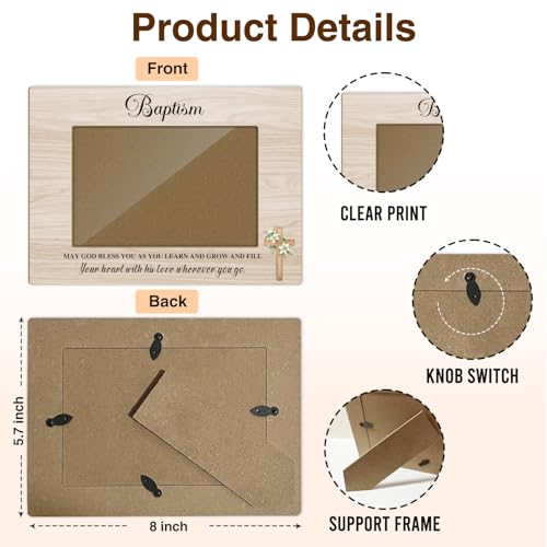 Baptism Picture Frame, Catholic Baby Gift, Baby Girl/Boy Baptism Presents from Godparents Friends and Family, Wooden Picture Frame Fits 4x6 Inch Photo, Home Office Desktop Nightstand Decor -012 - color: Wood