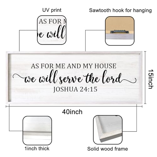 As For Me And My House We Will Serve The Lord Framed Wall Art, 40''×15'' Positive Religious Rustic Bible Verse for Christian God Jesus Christ Prayer, Vintage Horizontal Holy Catholic Scripture Decor - color: White Frame, style: As For Me And My House We W