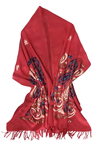 Urban CoCo Embroidered Scarf for Women, Tassel Shawl, Soft Lightweight Wrap - color: #5-red