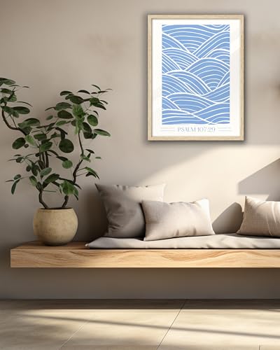 EcoHest 12x16 in Psalm 107:29 Ocean Waves Christian Framed Wall Art - color: Framed Christian, size: 16"L x 12"W
