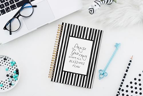 Green Christian Spiral Notebook Journal 5.5x8.3, Christian Gifts for Women Men, Bible Notebooks for Note Taking, Praise God from Whom All Blessings Flow Scripture Journals for Writing(Black) - color: black