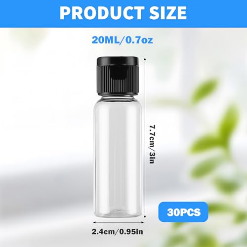 30Pack 0.7 oz Plastic Empty Travel Bottle with Flip Cap Sample Cosmetic Containers Jar for Lotions Shampoos and Massage Oils(Clear)