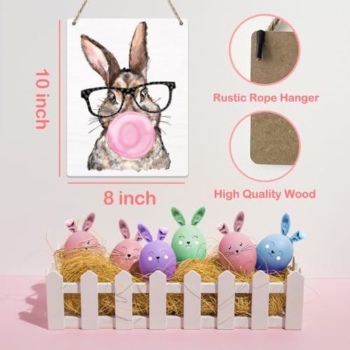 Funny Easter Bunny Decor Happy Easter Wall Decor Cute Bunny Decor Easter Front Door Decor, Easter Girl Gift Wooden Sign Wall Art Decor for Farmhouse Home Porch Bedroom Living Room Office - color: Easter Bunny-4