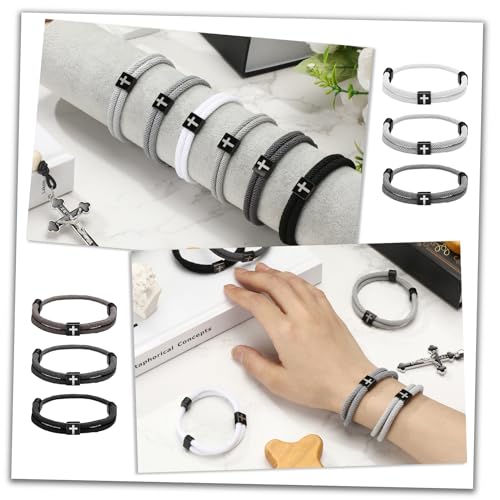 Landical 6 Pcs Cross Bracelet Men Adjustable Braided Rope - color: Dark Color