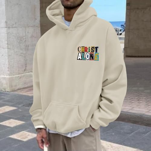 Christian Hoodies For Men Jesus Religious God Hoodie Faith Bible Verse Sweatshirt inspirational Cotton Pullover Tops - color: Apricot, size: X-Large