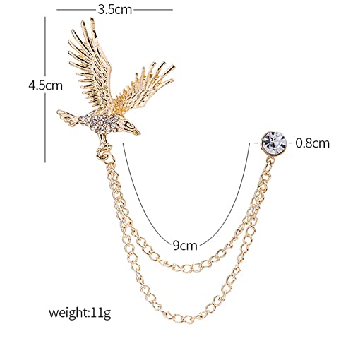 WCRAZYE Shiny Rhinestone Metal Feather Lapel Pin Angel Wings Tassel Chain Brooch Collar Pins for Women Girls Men's Animal Eagle Pin Suit Sweater Shawl Coat Breastpin Accessories - color: Gold Eagle Pin